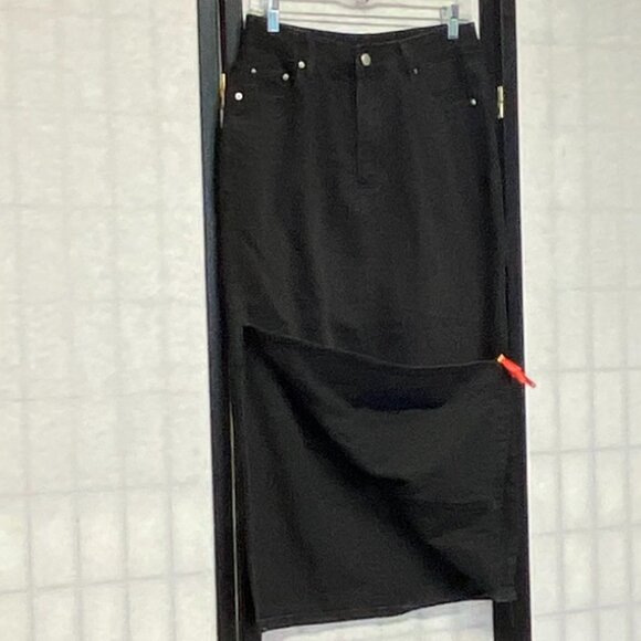 Shein Black Denim Pencil Skirt 6 Midi High Side Slit Stretch Jeans - Picture 5 of 14